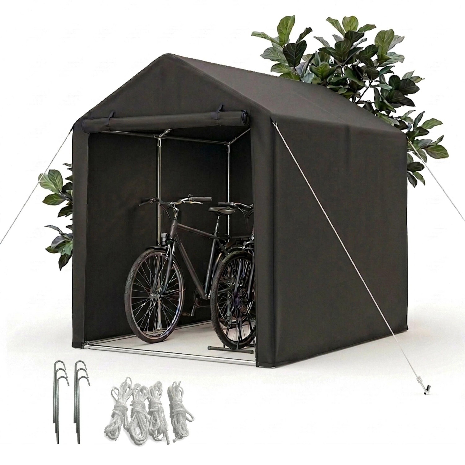 Relaxdays Fahrradgarage Polyester Stahl Schwarz Wasserdicht 160 cm x 120 cm x 180 cm