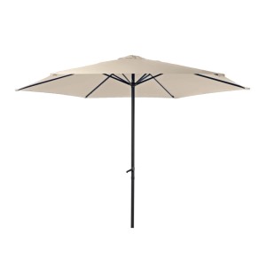 Cremefarbener Sonnenschirm mit schwarzem Stahlgestell und 6 Streben, Ø 300cm Gartenschirm für UV-Schutz und Schatten.
