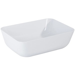 Weißes, eckiges Maximus Aufsatzwaschbecken Reni aus Keramik, 45,5 cm breit.