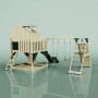 OutdoorToys Spielturm Oscar mit Babyschaukel, Rutsche, Kletterwand und Schaukel in Dunkelgrün.