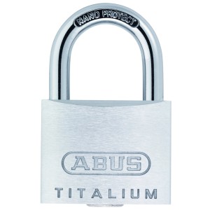 Abus Titalium Vorhangschloss 64TI/20 Twins, silberfarben, mit Stahlbügel und Schlüssel.