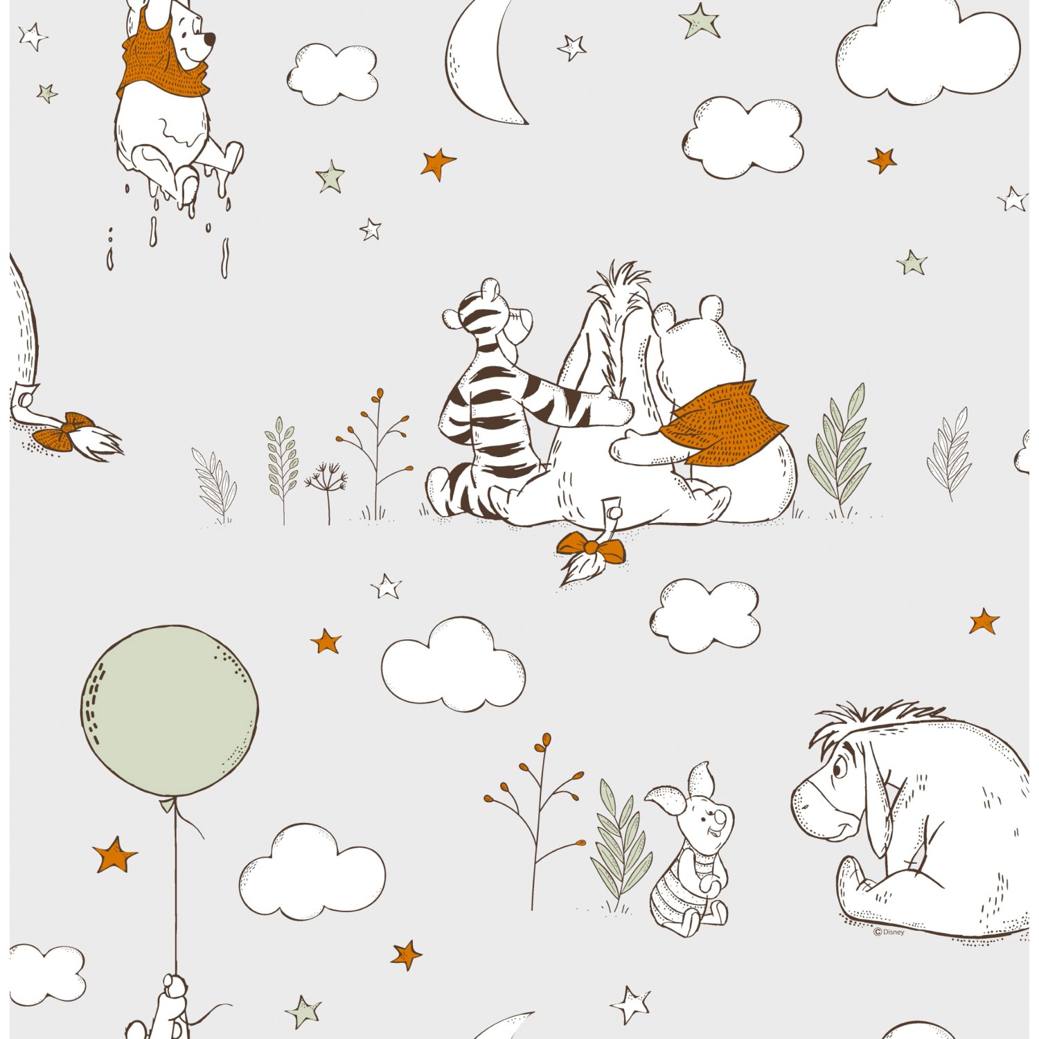 Papiertapete Disney Winnie Pooh Auf und Davon Grau-Orange