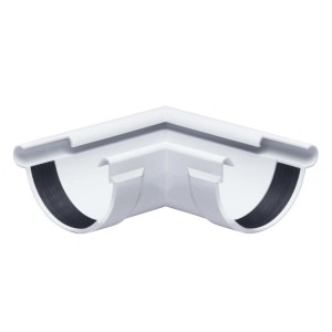 Inefa Rinnenwinkel 90 Grad Außeneck NW 125, halbrunde Dachrinne aus weißem PVC.