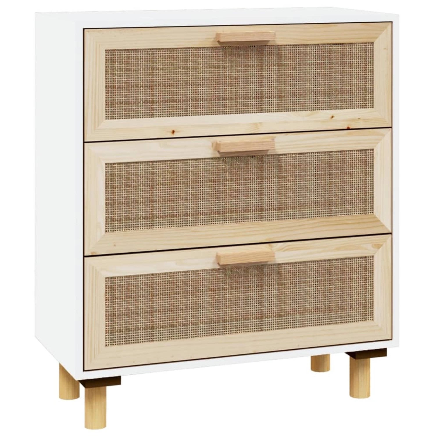 vidaXL Sideboard Weiß 60x30x70 cm Massivholz Kiefer und Natur-Rattan 345633 günstig online kaufen