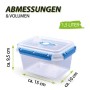 Bestlivings Frischhaltebox, 1,5 Liter, blau, mit Maßen. Ideal für die Aufbewahrung von Lebensmitteln.