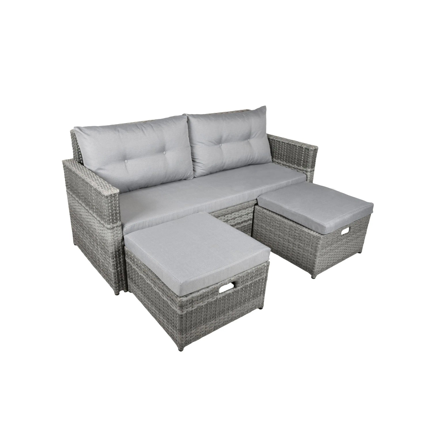 DELUKE Gartensofa TRIER Halbrund Kunststoff Schilfgrau Gartenmöbel Set Garten Loungeset