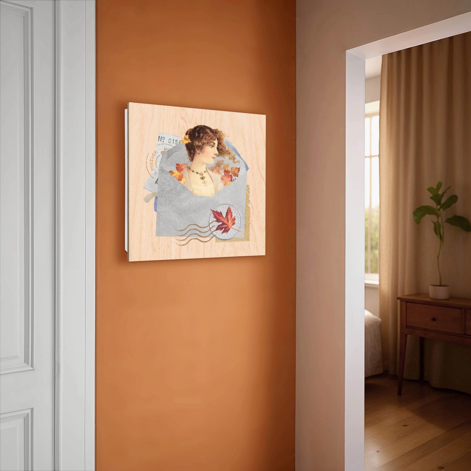 Banjado Schlüsselbox aus Holz, 30x30cm, mit nostalgischem Herbstmotiv und 50 Haken. Schlüsselkasten für die Wand.