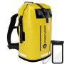 Gelber SCANDIC NATURE 35L Roll Top Rucksack, wasserdicht, mit gepolsterten Gurten, Reißverschlusstasche und Handyhülle.