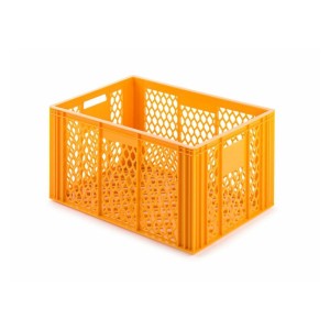 Gelb-orangener Eurobehälter/Bäcker-Konditorkasten (70L) aus Kunststoff, stapelbar.