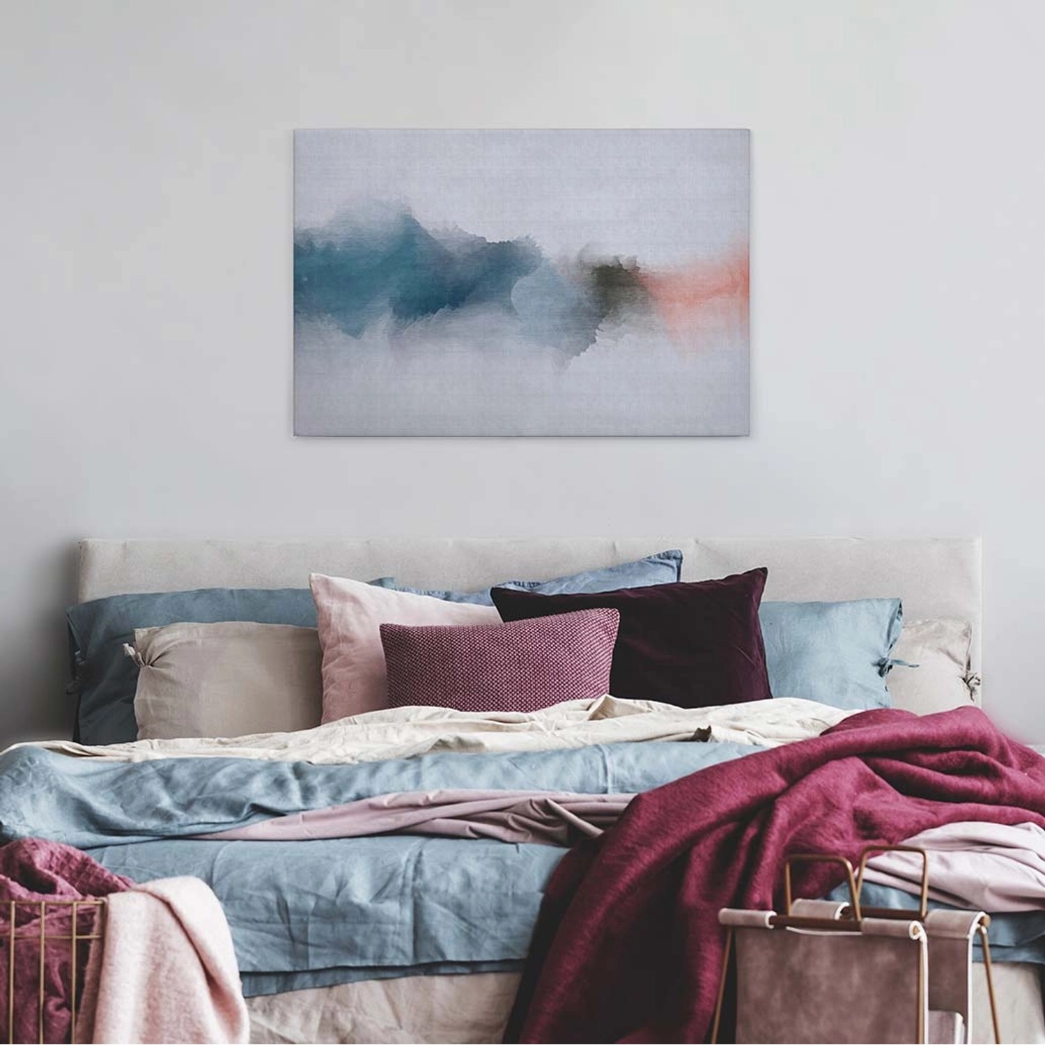 Bricoflor Aquarell Bild Auf Leiwand In Weiß Und Blau Modernes Wandbild Für Büro Und Schlafzimmer Wasserfarben Leinwandbi