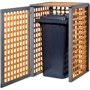 Gaspo Müllbox Kaprun für 1 Tonne mit Tür und Dach, grau/holzfarben. Mülltonnenbox für 240L Tonnen.