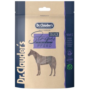 Dr. Clauder's Pferdefleisch Stripes Small, 80g Hunde-Snack im Beutel.
