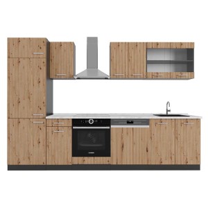 Vicco R-Line Küchenzeile in Artisan Eiche/Anthrazit mit Marmor Arbeitsplatte, 300 cm breit.