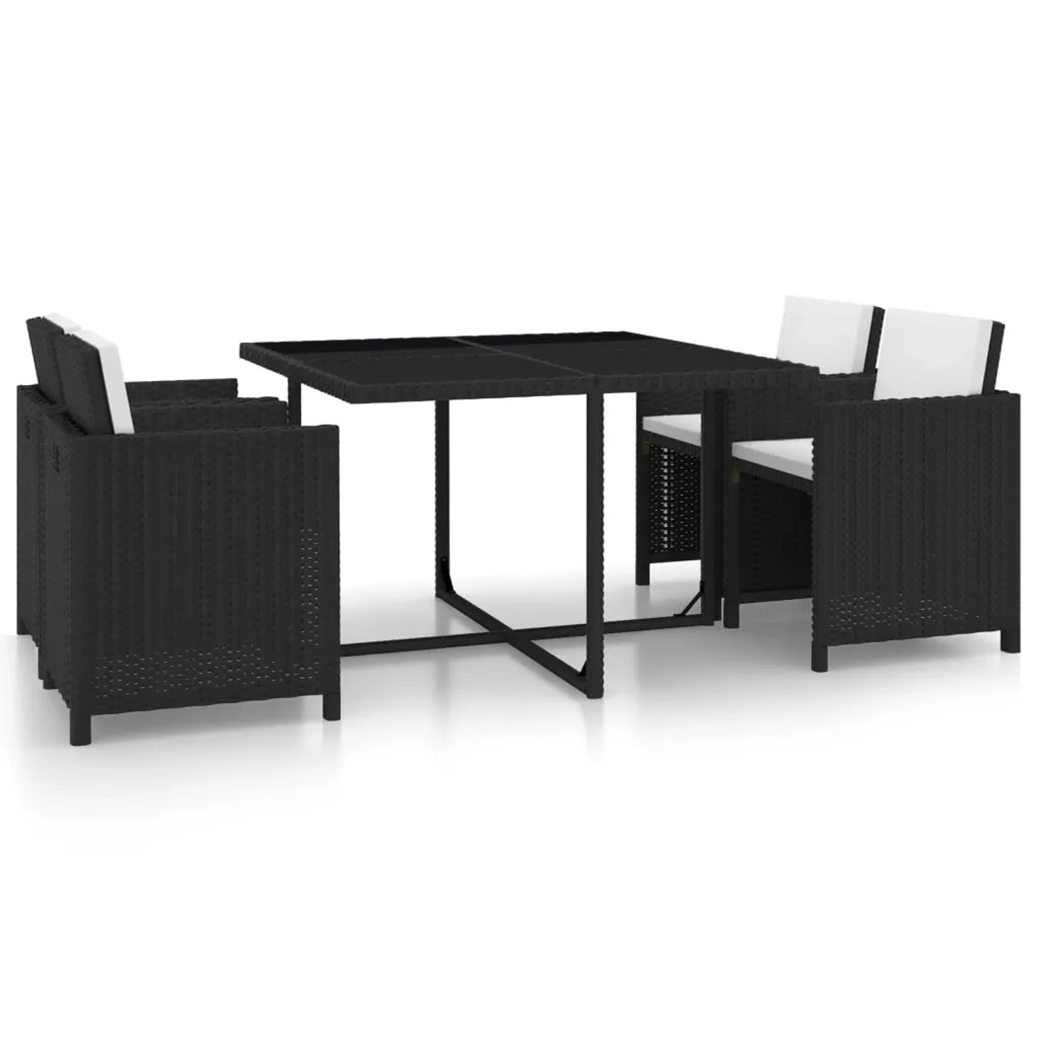 vidaXL 5-tlg Garten-Essgruppe mit Auflagen Poly Rattan Schwarz Modell 5