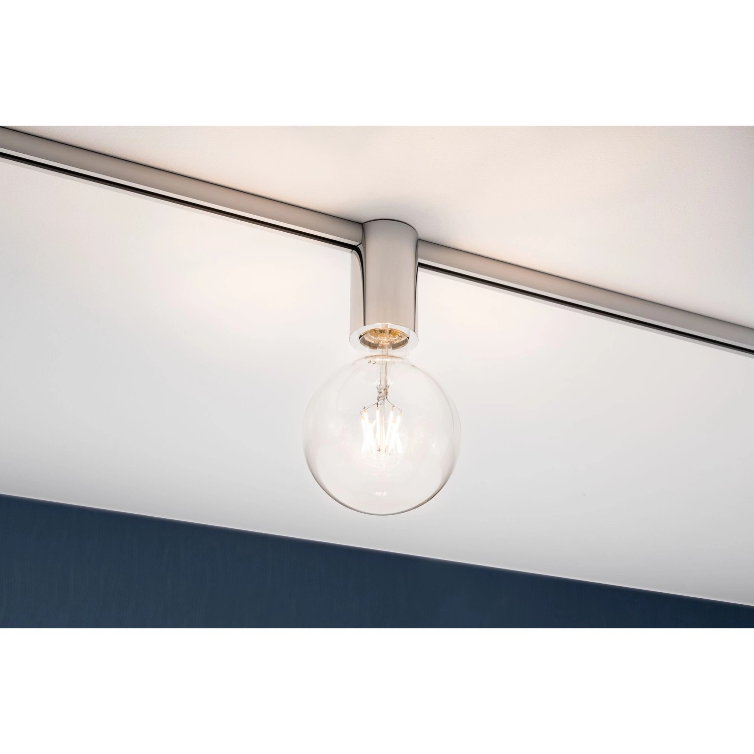 Paulmann URail Spot Ceiling Socket, Chrom, mit E27 Leuchtmittel an Schienensystem.