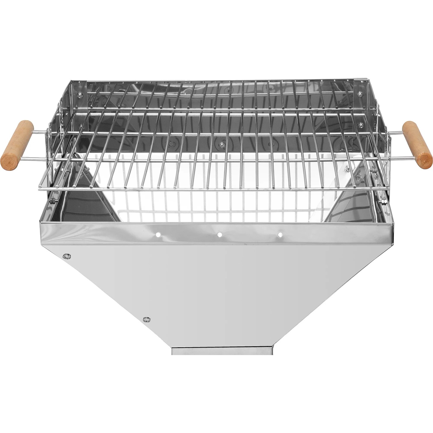 Edelstahl Holzkohle Säulengrill Vista von tepro mit Grillrost und Holzgriffen.