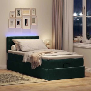 vidaXL Ottoman-Bett mit Matratze & LEDs Dunkelgrün 90x190 cm Samt 3312737