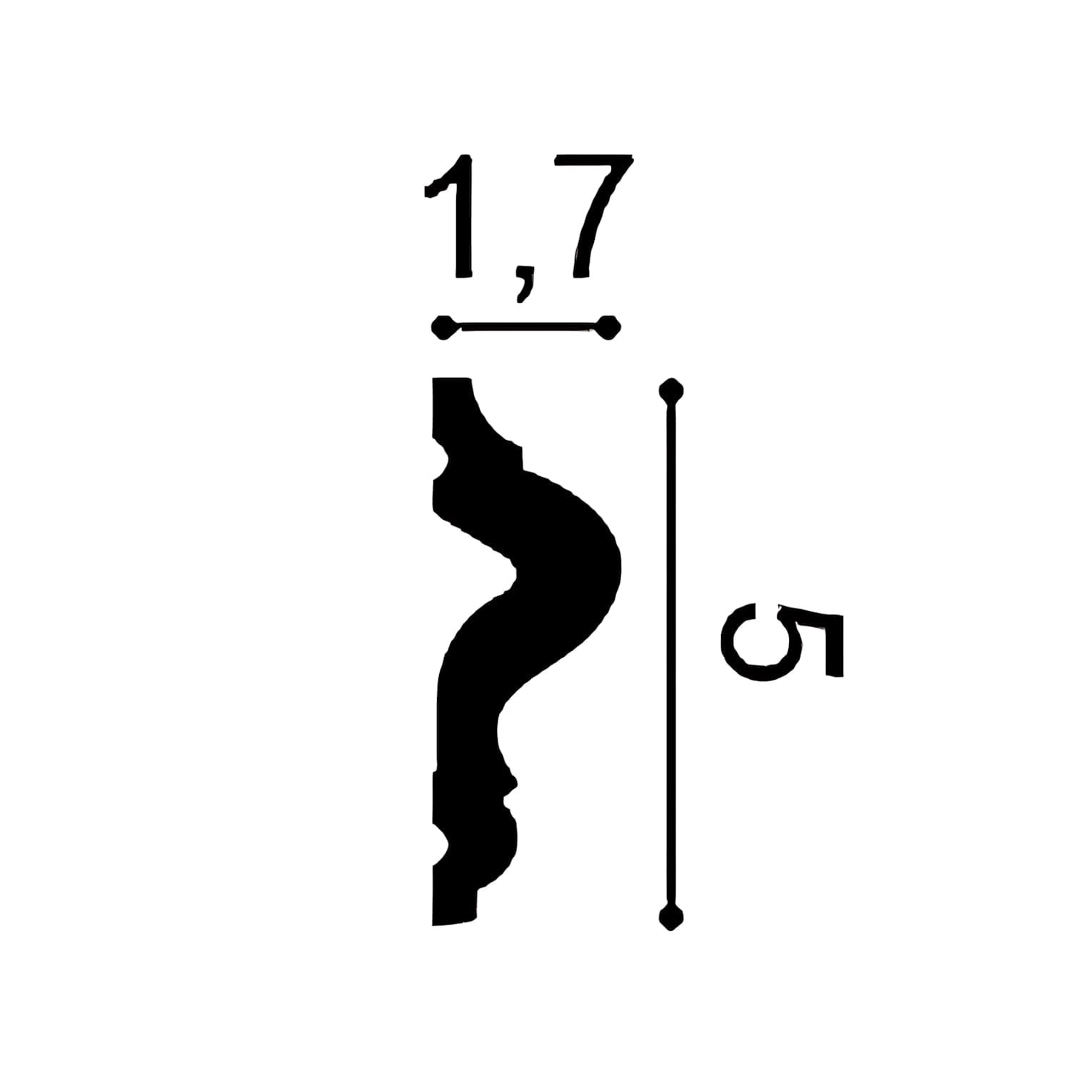 Abbildung der Maße der weißen, flexiblen ORAC DECOR PX175F Wand- und Friesleiste.