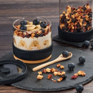 Relaxdays Vorratsgläser 3er Set Glas Silikon Transparent Schwarz Luftdicht Mikrowellengeeignet 17 cm x ø 10 cm 9 cm x ø 10 cm