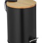 WENKO Treteimer Tortona, schwarz matt, mit Bambusdeckel und Absenkautomatik.