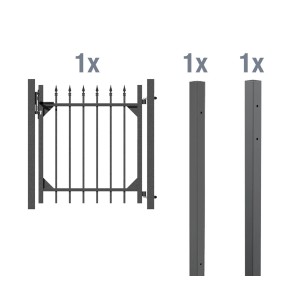 Metallzaun Einzeltor-Set Chaussee, anthrazit, zum Einbetonieren, bestehend aus Tor und zwei Pfosten.