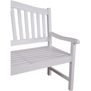 Detailansicht der weißen Garden Pleasure Gartenbank Singapur aus Holz.