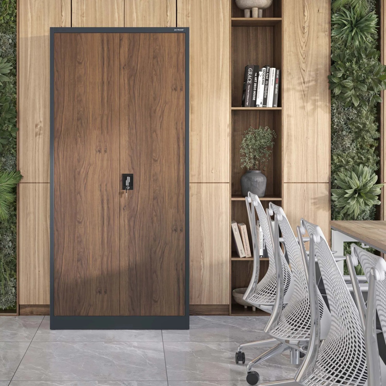 Jan Nowak Aktenschrank Büroschrank JAN H 195 x 90 x 40 cm Eco Design Anthrazit Nussbaum_6