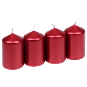 4er-Pack Steinhart Stumpenkerzen in Rubinrot mit edlem Glanz, ideal für festliche Deko.