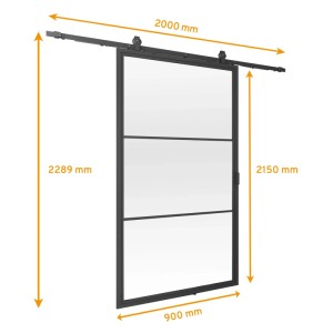inova Loft Glasschiebetür 900 x 2150 mm Satiniert 4 Felder Komplettset aus Stahl in Schwarz inkl. 2Seitiger Softclose