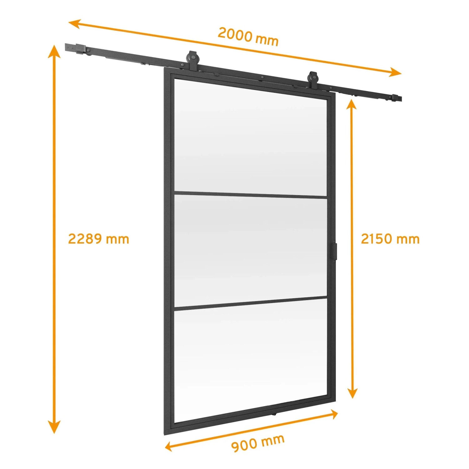 inova Loft Glasschiebetür 900 x 2150 mm Satiniert 4 Felder Komplettset aus Stahl in Schwarz inkl. 2Seitiger Softclose_2