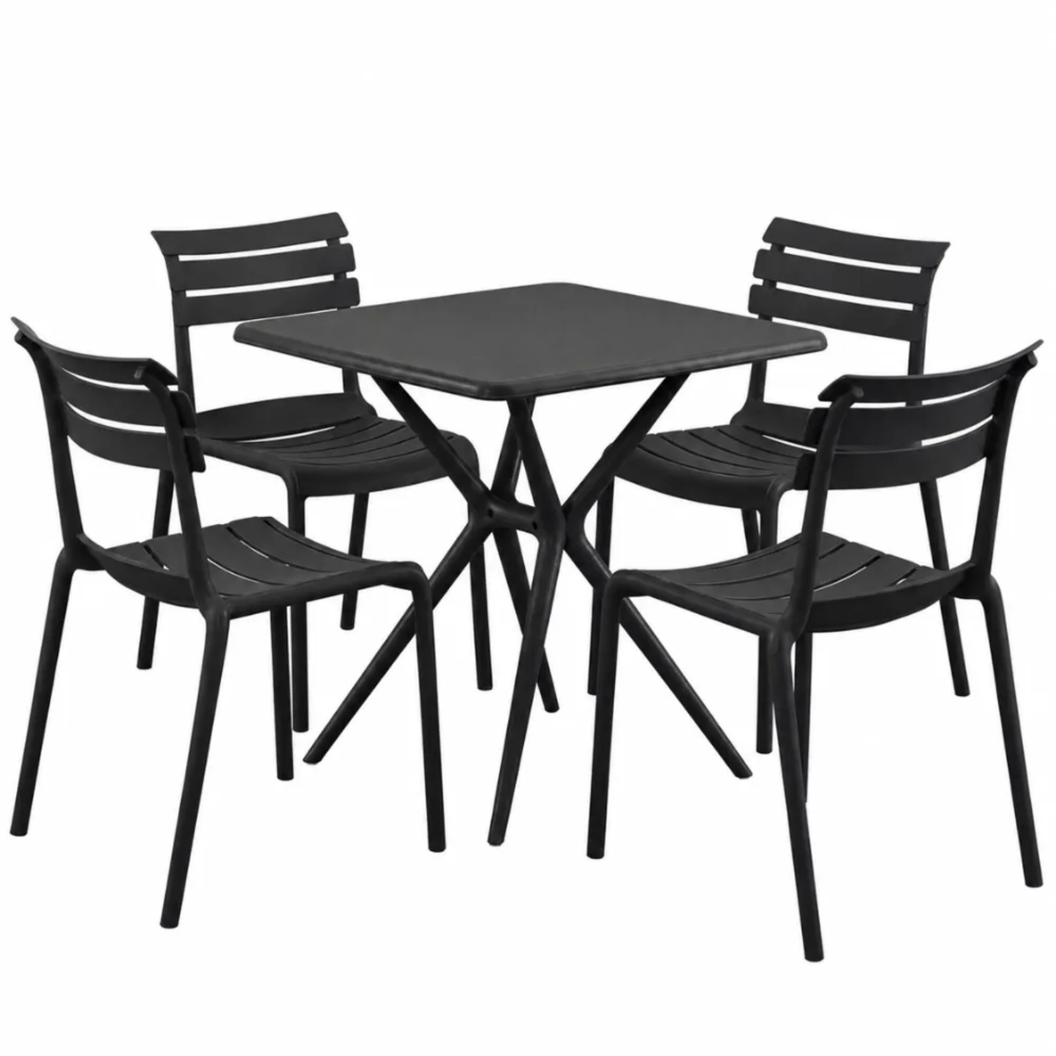 DELUKE Gartenmöbel-Set KLARA mit 4 Stühlen 190x190x82cm Kunststoff Schwarz Balkonset Gartenset Tisch mit Stühlen Bistroset Outdoor