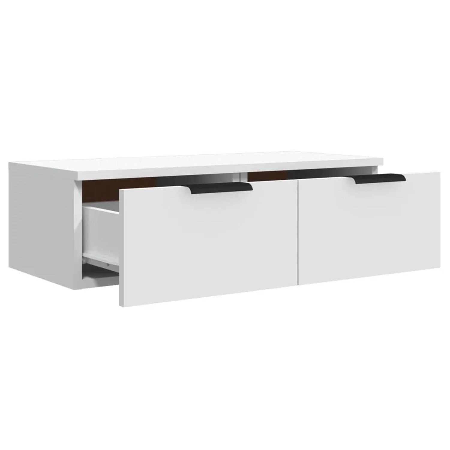 Weißer vidaXL Wandschrank aus Holzwerkstoff mit zwei Schubladen, eine geöffnet. Modernes Design für Stauraum.
