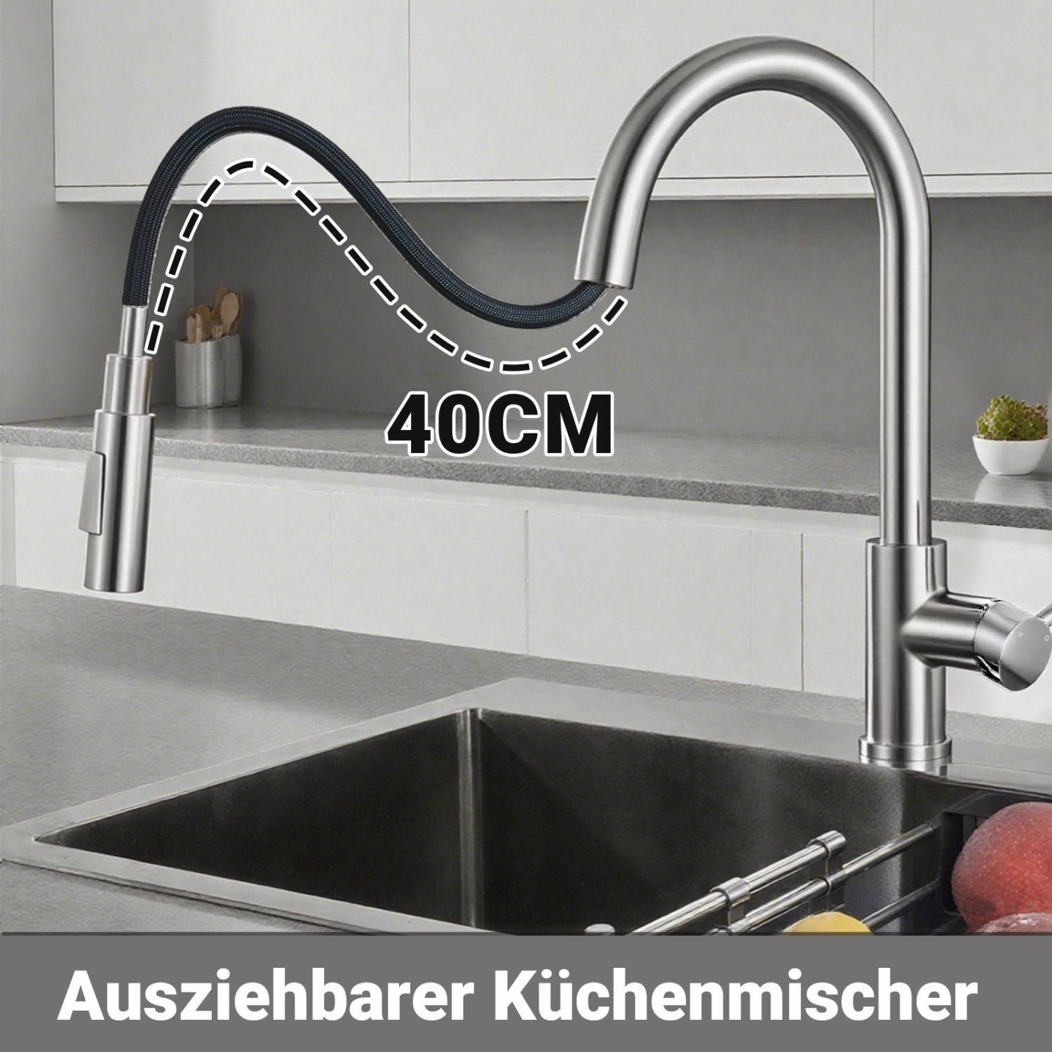 AICA Säulenbrause-Wasserhahn Silber Zwei Wasserauslassmodi Küche Mischbatterie Ausziehbar 360° Drehbar Einhand-Spültischarmatur Bad Küchenarmatur_4