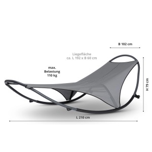 Graue Leco Schaukelliege Eni: Schwingliege mit Stahlrohrgestell und Textilbezug für entspannte Stunden im Garten.