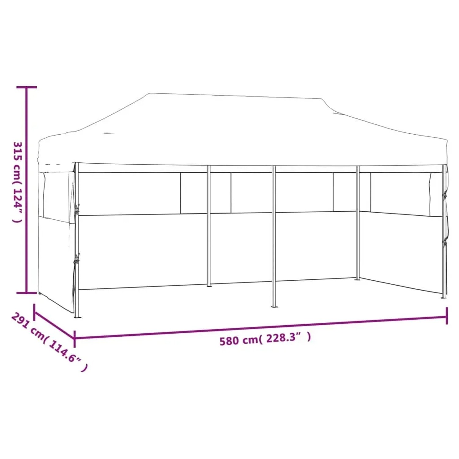 Cremefarbenes vidaXL Falt-Partyzelt 3x6 m mit Seitenwänden und Maßangaben.