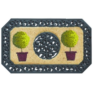 Fußmatte Coco Twin mit Bäumen und Ornamenten, 45x75 cm, ideal für den Eingangsbereich.