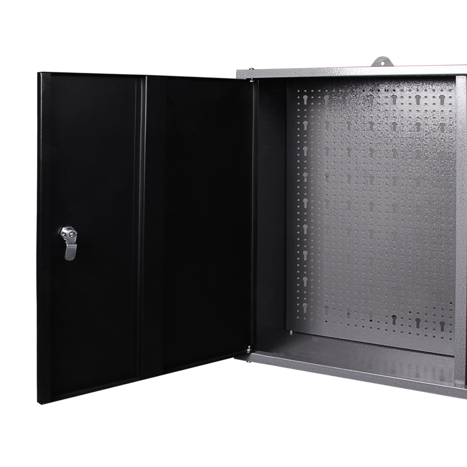 Geöffneter Werkzeugschrank des Ondis24 Werkstatt Sets mit Lochwand für Werkzeugaufhängung.