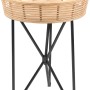 Runder Beistelltisch Minimalist Zen mit Bambus-Tablett und schwarzem Metallgestell.