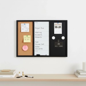 Relaxdays Kombitafel MDF Stahl Kork Schwarz Weiß Natur Magnetisch Mit Zubehör 90 cm x 60 cm