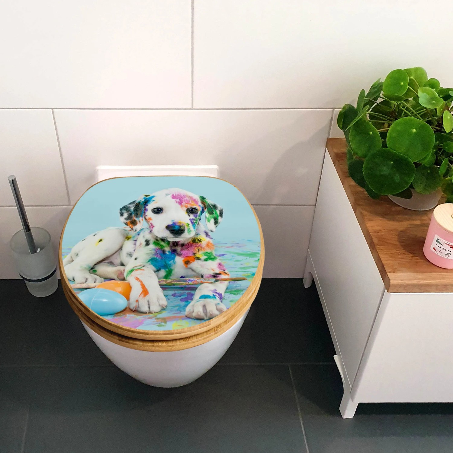 Banjado WC-Sitz aus Bambus mit Dalmatiner Motiv. Toilettendeckel mit Absenkautomatik.