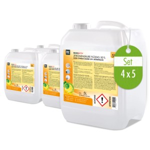 Höfer Chemie Zitronensäure 50% flüssig, 4 Kanister à 5l, Reiniger für Haushalt & Gewerbe.