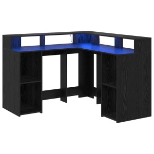 vidaXL Schreibtisch, schwarz Eichen-Optik, L-Form mit Regal und LED-Beleuchtung.
