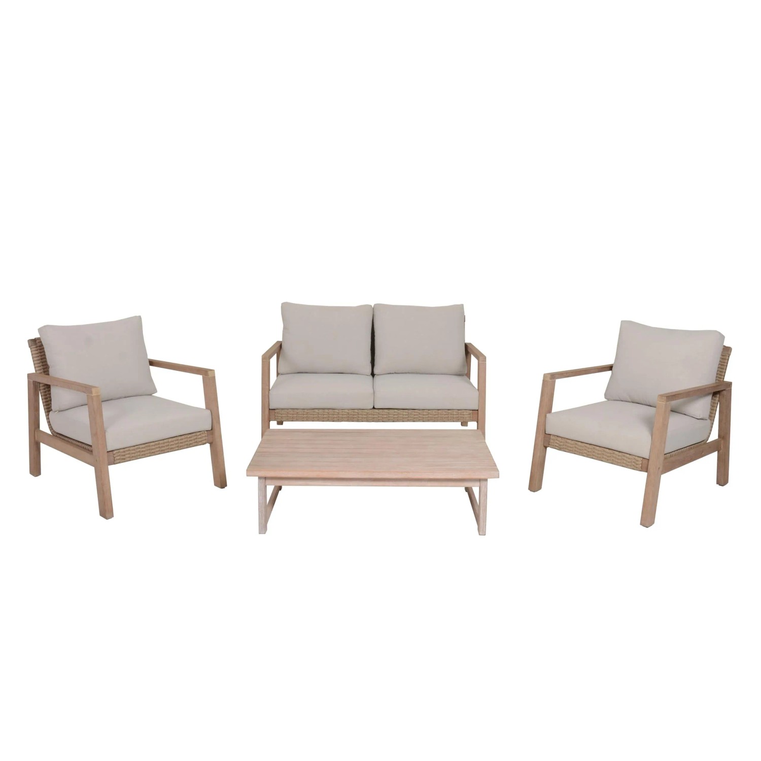 DELUKE Gartenloungeset LUCILE 4-tlg. Mit Kissen Eukalyptus Weißbraun Gartenmöbel Set Garten Loungegruppe Lounge-Set Pool Loungegarnitur