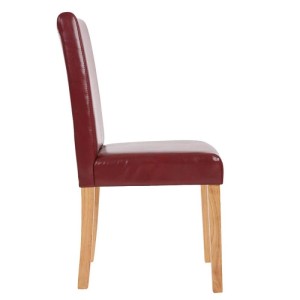 MCW Esszimmerstuhl Littau aus rot-braunem Kunstleder mit hoher Rückenlehne und hellen Holzbeinen. Modernes Design.