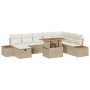 Beiges 9-teiliges vidaXL Garten-Sofa-Set aus Poly Rattan mit Kissen und Stauraum.