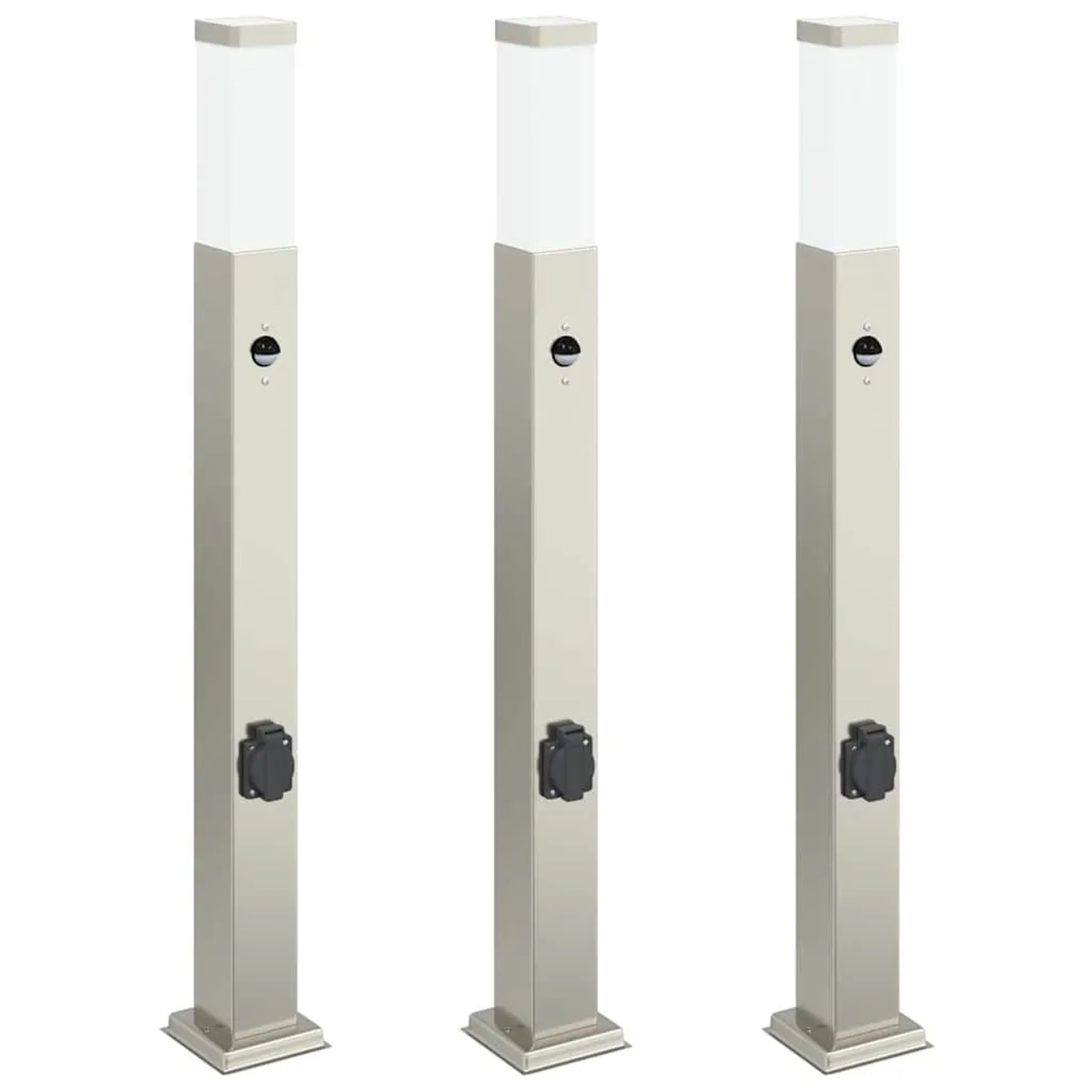 vidaXL Pollerleuchten mit Sensor&Steckdose 3 Stk 80 cm Edelstahl IP44 4006068