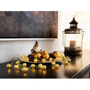 Konstsmide LED-Lichterkette mit goldenen Metallbällen, 20 warmweiße Dioden für Innen.