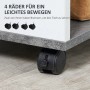 Schwarzes Rad mit Bremse am grauen Unterboden des HOMCOM Nachttischs. 4 Rollen für leichte Bewegung.