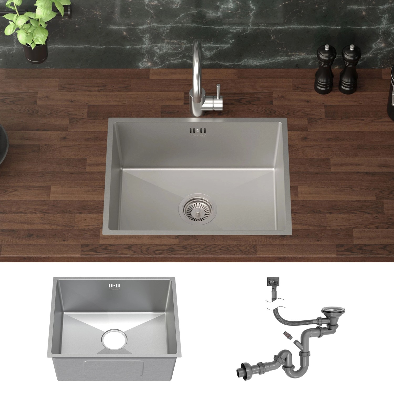 ML-Design Edelstahl Spülbecken 50x40cm mit Siphon, Einbauspüle für die Küche.