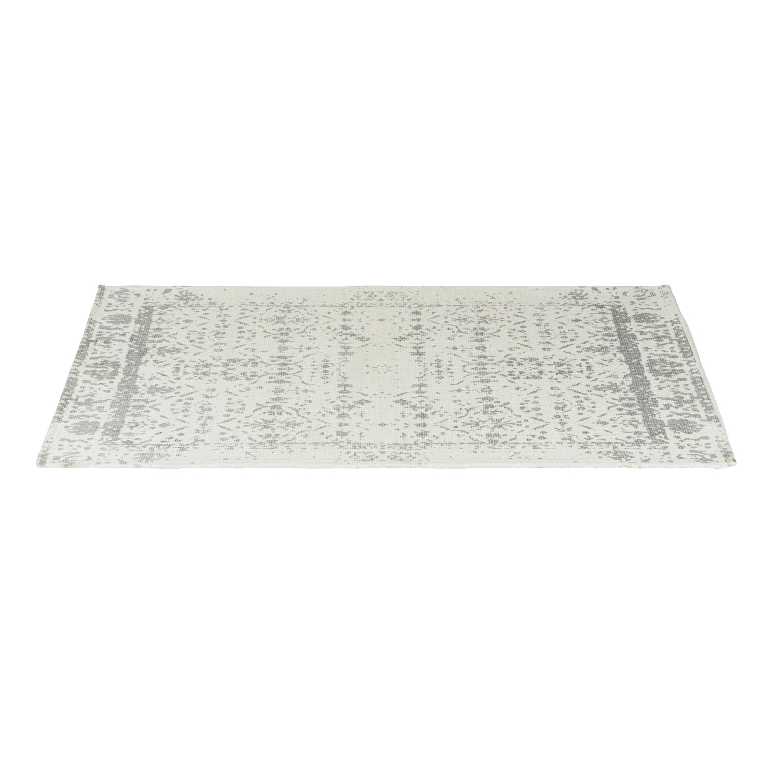 Grauer Wenko Badteppich Ururi, 60x100 cm, mit Vintage-Muster. Badteppich für Badezimmer.